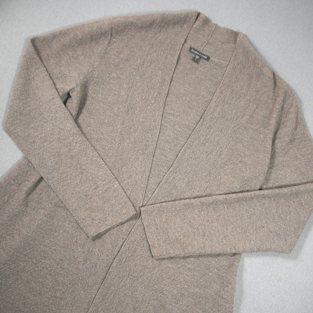 Eileen Fisher Wool Italian Yarn Open Front Longline Women Cardigan S Lightweight